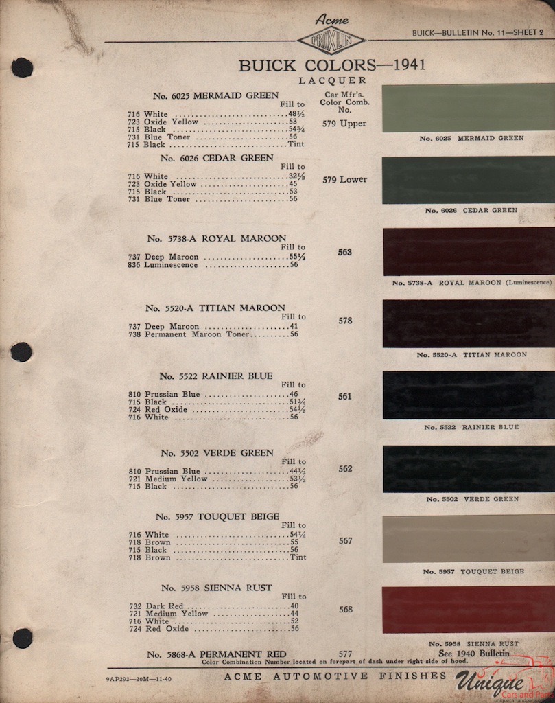 1941 Buick Paint Charts Acme 2